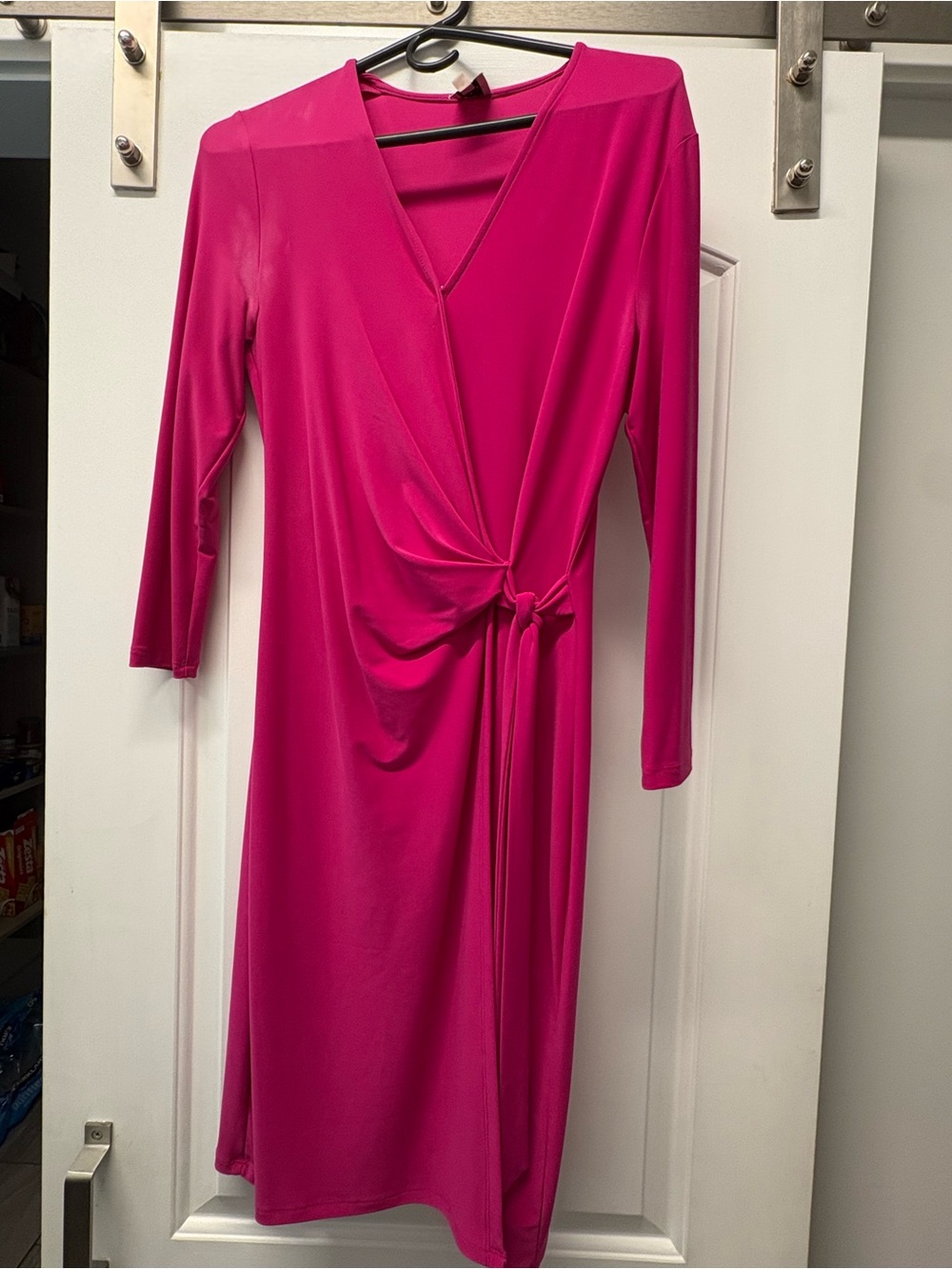 Anne Klein Hot Pink Wrap-Style Midi Dress - Picture 2 of 4